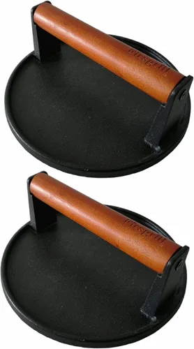 Vista 5 de Firsgrill Prensa para parrilla de hierro fundido resistente de 8.3"×4.3" y peso para bistec con mango de madera de agarre cómodo que no se calienta