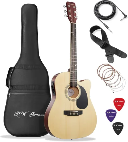 Guitarra eléctrica acústica de tamaño completo con funda y púas