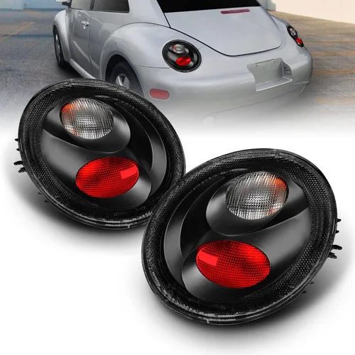 AmeriLite Luces traseras Altezza negras transparentes para Volkswagen Beetle 1998-2005 - lado del pasajero y del conductor