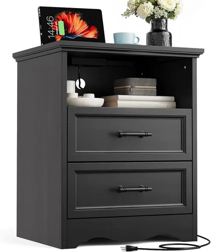 Vista 21 de Cómoda de Granja Negra para Dormitorio, Moderna Cómoda de 6 Cajones, Cómoda Alta de 44" con Manijas de Metal Cepillado, Organizadores de Armario