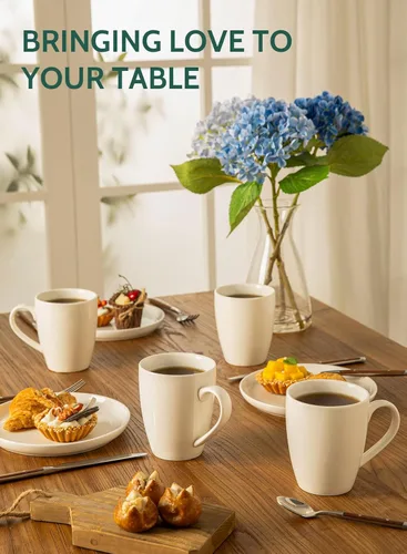 Vista 3 de Sweese - Tazas de porcelana para café - 16 onzas - Juego de 6, tazas para café latte, té caliente, capuchino, mocha, cacao, blanco