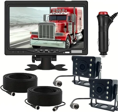 Vista 2 de Reverse Camera 7inch Monitor 2X Backup Camera 12-24V 8LED IR Rear Truck HD Display Full Set Parking Reverse for Pickup Van RV(1 Camera kit)
