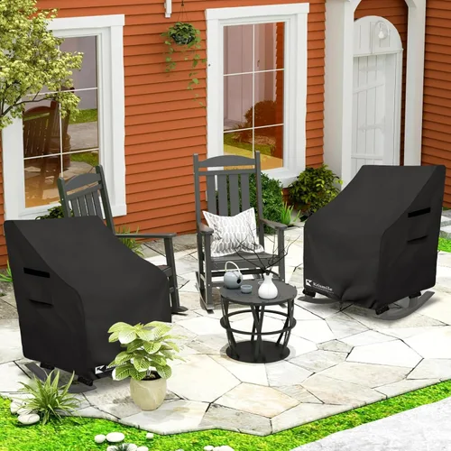 Vista 6 de Funda para Mecedora de Exterior, Resistente 600D Impermeable Funda de Invierno para Mecedoras de Patio para 27" An x 34" Pr x 45" Al Mecedora Negro
