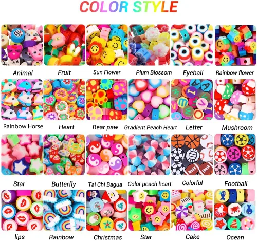 Vista 3 de JOICEE 480PCS Fruit Flower Polymer Clay Beads, 24 Style Cute Heart Mushroom Clay Beads Charms for Jewelry Necklace Earring Making, DIY Bracelet