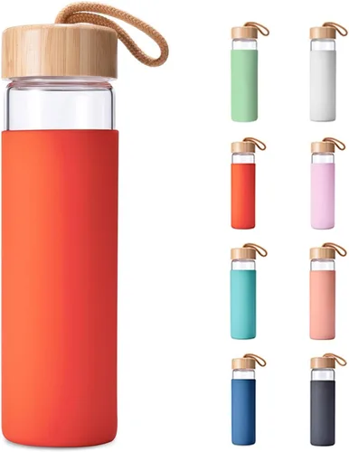 Vista 15 de Botellas de agua de vidrio de borosilicato de 20 onzas con funda de silicona, libres de BPA, aptas para lavavajillas - Botellas de vidrio