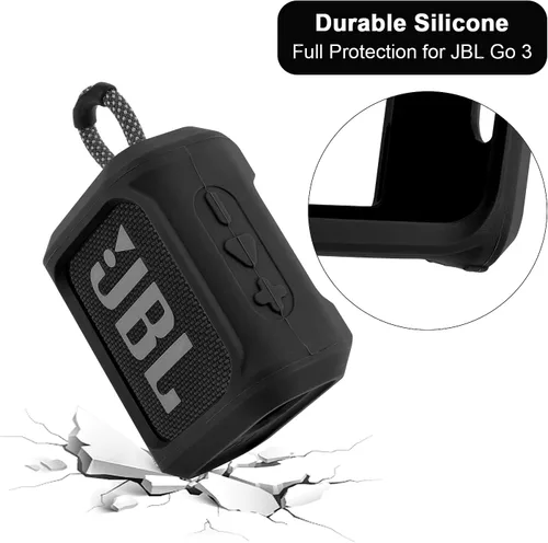 Vista 2 de TXesign Funda de silicona para altavoz portátil JBL Go 3 con correa extraíble para bicicleta, carrito de golf, funda de transporte de viaje, funda