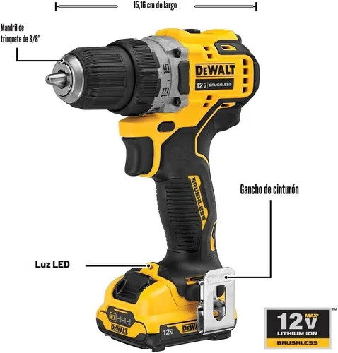 Vista 3 de DeWALT XTREME - Taladro inalámbrico de 12 voltios Max, kit de controlador, 3/8 pulgadas (DCD701F2)