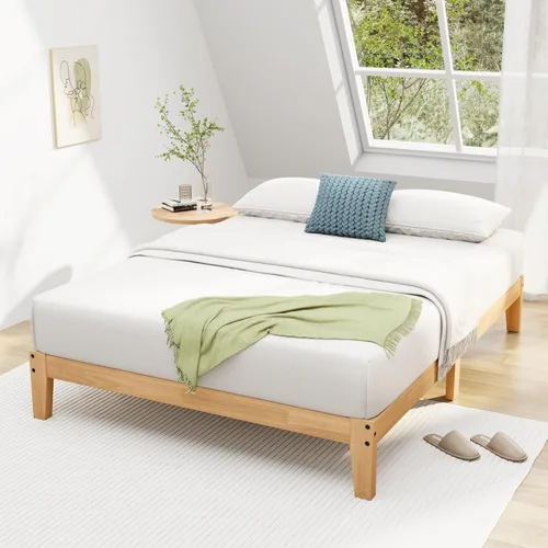 Vista 10 de Awesofurni Base de cama individual, plataforma de madera maciza de 12 pulgadas con listones de madera, marco de cama de madera con acabado natural