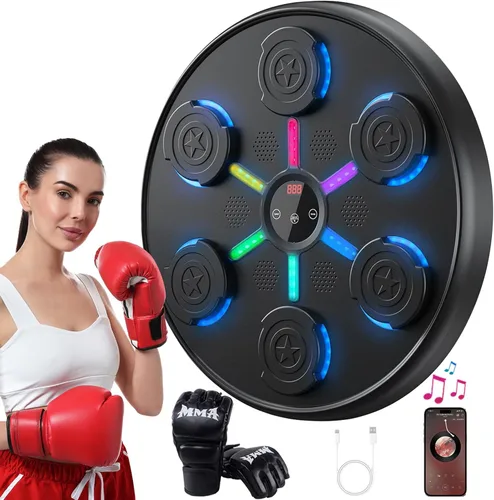 Segunda Generación de Máquina de Boxeo con Música con Guantes de Boxeo, Máquina de Boxeo Montada en Pared con Música, Entrenador de Boxeo con Música