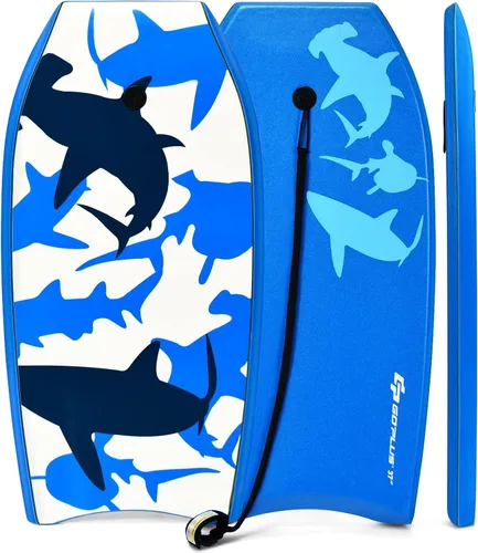 Vista 11 de Goplus Bodyboard para playa, 33/37/41 pulgadas, tabla de cuerpo ligero con correa de muñeca, núcleo EPS, cubierta XPE, parte inferior lisa de HDPE