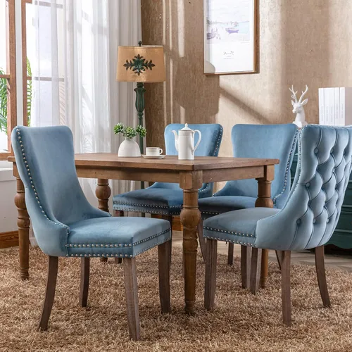 Vista 41 de ODUSE-DAILY - Juego de 2 sillas de cocina y comedor de terciopelo beige, con capitoné, tapizadas en terciopelo, estructura de madera maciza