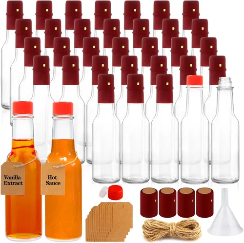 Vista 8 de GUANENA Paquete de 35 Botellas de Salsa Picante de 3 oz, Vidrio Transparente, A Prueba de Fugas, Reutilizables, Perfectas para Salsas, Bebidas
