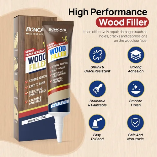 Vista 2 de Boncart Relleno de madera, masilla de madera pintable de 6.15 onzas, fácil de lijar, resistente al encogimiento y a las grietas, reparación rápida