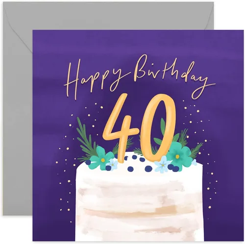 Old English Co. - Tarjeta de feliz cumpleaños número 40, tarjeta de cumpleaños floral para mujer, tarjeta de cuarenta para mamá, abuela, tía,