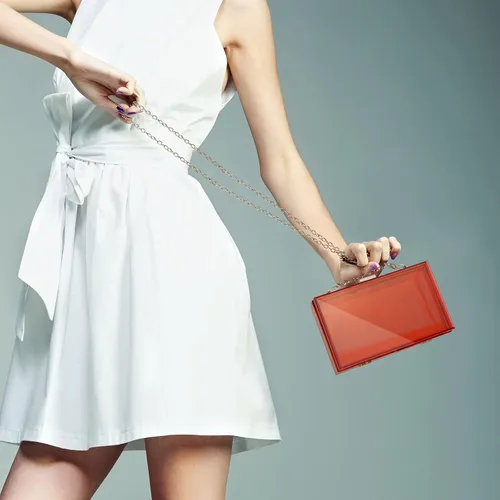 Vista 6 de WJCD - Bolso de mano de acrílico transparente para mujer, bolso de hombro con correa de cadena de dorada desmontable