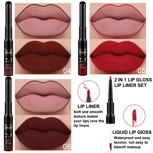Vista 80 de evpct 1Pcs Lápiz de Labios Mate y Set de Lápiz de Labios Líquido para Mujeres, Lápiz de Labios Mate de Durazno Oscuro Púrpura, Resistente a Manchas