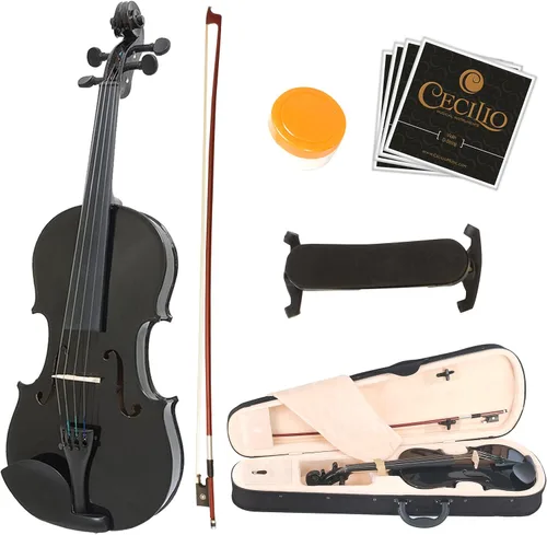 Vista 14 de Mendini 1/2 MV Violín de madera maciza con estuche rígido, soporte para los hombros, arco, colofonia y cuerdas adicionales