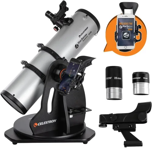 Vista 13 de Celestron StarSense Explorer 114AZ Telescopio habilitado para aplicaciones – Dobsonian de mesa de 4.488 in con base para teléfono inteligente