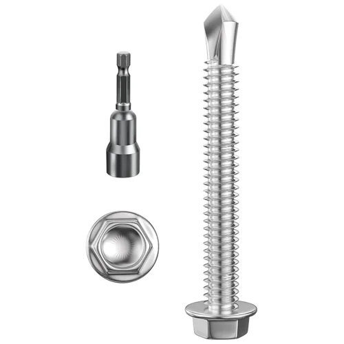 Vista 10 de Wensilon (250 piezas) #8×1" Tornillos autoperforantes de cabeza arandela hexagonal negros, tornillos de chapa metálica de acero inoxidable 410