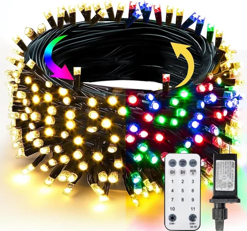Vista 23 de TW SHINE - Luces de Navidad que cambian de color, 200 luces LED RGB de 66 pies, luces de Halloween para exteriores con control remoto, impermeables