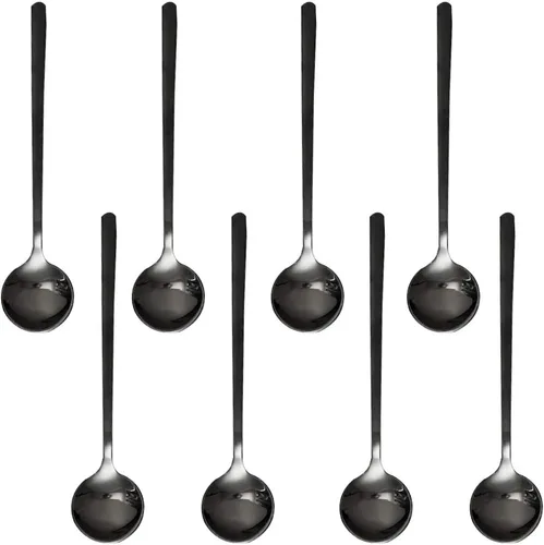 findTop - Juego de 8 cucharas de café expreso de acero inoxidable negro, mini cucharaditas para café, azúcar, postre, pastel, helado, sopa antipasto