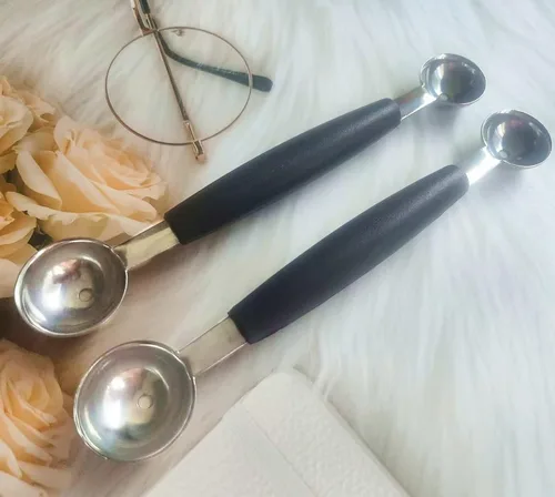 Vista 7 de Cuchara Baller de melón de fruta de doble cara, 2 en 1 de acero inoxidable para helado, cuchara cortador para sandía (paquete de 2)