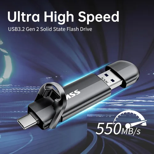 Vista 2 de SSK Unidad Flash USB 2tb, Unidad de Estado Sólido Externa, Unidad Thumb SSD Portátil 550MB/s, Memoria Stick 2 en 1 Dual USB-C Stick Tipo-C + USBA