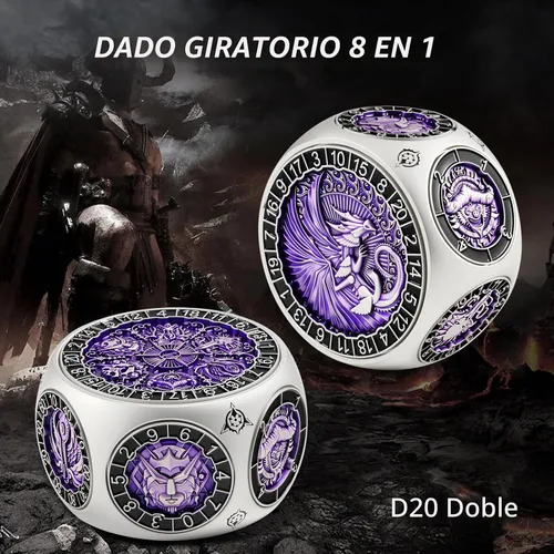 Vista 4 de DNDND Dados Giratorios 8 en 1 con Doble D20 – Juego de Dados Hexagonales de Metal con Temática de Monstruos D&D para TTRPG Dungeons and Dragons Latón