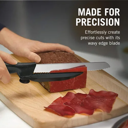 Vista 5 de Victorinox Swiss Classic Dux Knife - Cuchillo de cocina con guía ajustable - Cuchillo de cocina para cortar carne, pan y más - Mango negro, 8.25