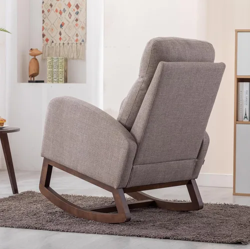 Vista 6 de Mecedora moderna para guardería, silla mecedora tapizada con bolsillo lateral, cómoda silla de guardería con respaldo alto, sillón decorativo