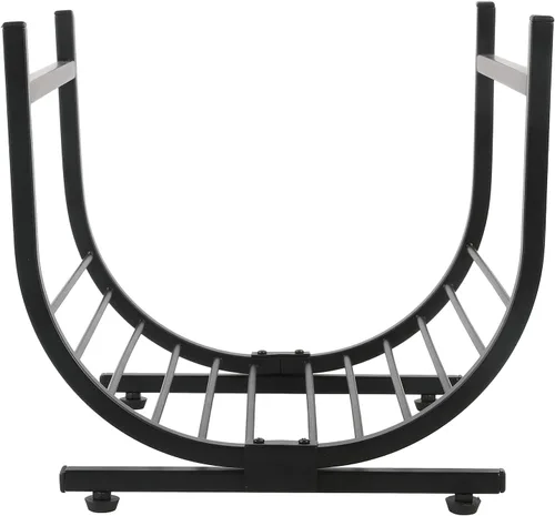 Vista 7 de MyGift Estante industrial para leña – Soporte de tronco independiente de metal negro mate en forma de U – Almacenamiento compacto para chimenea