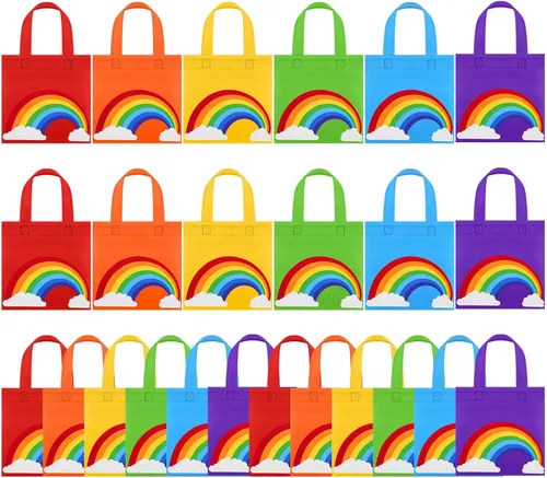 Aneco 24 bolsas de dulces no tejidas, bolsas de regalo de fiesta de arco iris, bolsas de regalo de 8 x 8 pulgadas, 6 colores, bolsas de regalo para