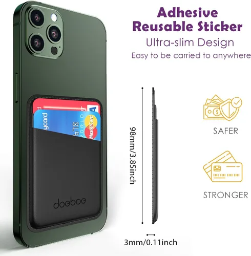 Vista 8 de doeboe Tarjetero de cuero para la parte posterior del teléfono, funda de tarjeta de crédito para teléfono celular, funda de cartera de teléfono