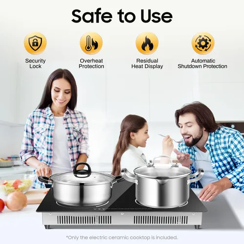 Vista 4 de Placa eléctrica de 4 quemadores, encimera de 3000 W 110 V y placa de cocina de cerámica integrada con control táctil de sensor, estufa eléctrica