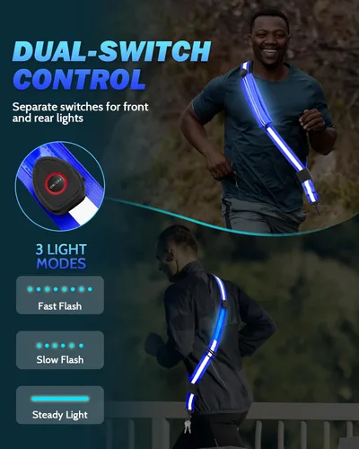 Vista 3 de Fitense LED Reflective Belt Sash - 5 Lights Colors & 3 Light Modes High Visibility Night Safety Belt, Rechargeable Light Up Running Gear Adjustable