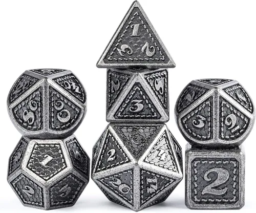 Vista 12 de DNDND - Juego de dados de rayas metálicas D&D, con estuche de regalo para Dungeons and Dragons DND (chapado en níquel con rayas azules)
