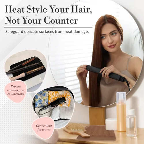 Vista 2 de Milaya Beauty Accesorios de Tocador Alfombrilla Resistente al Calor – Soporte de Silicona para Plancha de Pelo y Rizador, Alfombrilla de Tocador