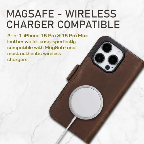 Vista 4 de Bayelon Cartera de cuero Cas para iPhone 15 Pro - Funda con tapa abatible, funda tipo cartera para iPhone 15 Pro, funda tipo cartera, función atril