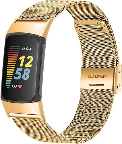 Vista 9 de FitTurn Correa delgada para reloj inteligente Fitbit Charge 6/Charge 5, correa de reloj ajustable de malla de acero inoxidable, correa femenina