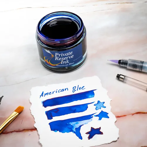 Vista 3 de Private Reserve Ink American Blue – Botella de tinta embotellada para pluma estilográfica de 60ml Premium Tinta de calidad archivística vibrante