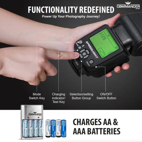 Vista 4 de Commander Optics E-TTL Flash Speedlite Bounce/giratorio con retroiluminación LED para Canon Rebel T7, SL3, 4000D, 850D, 80D, 90D, R, RP, R5, R6, R8