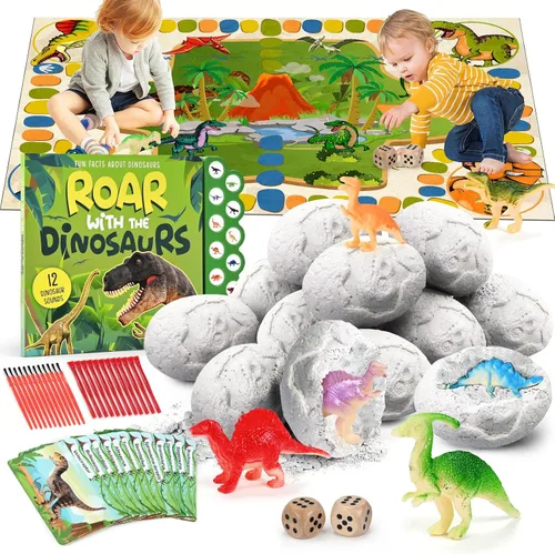 Kit de excavación de huevos de dinosaurio, paquete de 12 huevos de dinosaurio, regalo de Pascua, juguetes de dinosaurios, kits de experimentos