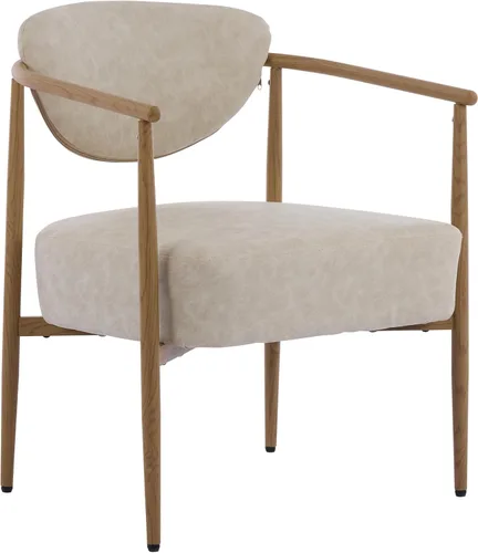 Modern Woven Fabric Arm Chair for Dining Room, Living Room, Bedroom, Desk, Kitchen, Restaurant and Bar Counter - Comfortable Seating with Metal Beige