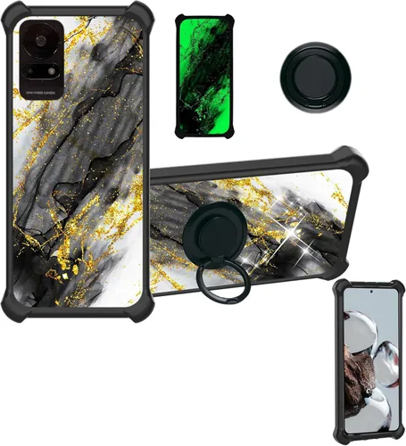Vista 21 de Cricket Ovation 2 - Funda compatible con AT&T Maestro Max (2021) [PC duro + silicona suave] [purpurina dorada + luminosa] JSH-HDL