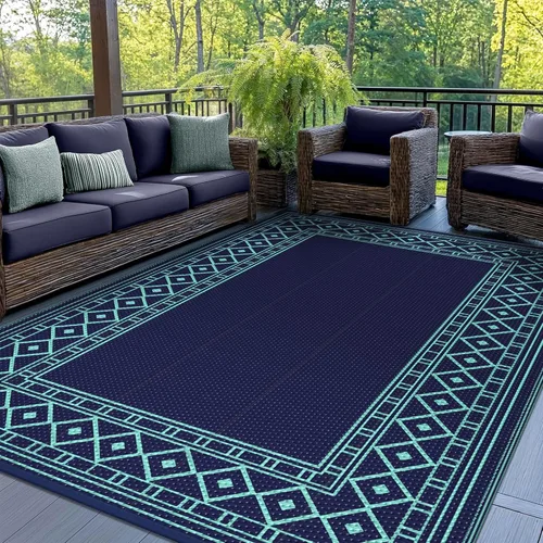 Vista 9 de GENIMO Alfombra de Exterior 5'x8' Impermeable para Patio, Alfombra de Paja de Plástico Reversible para Exteriores, Alfombras de Camping