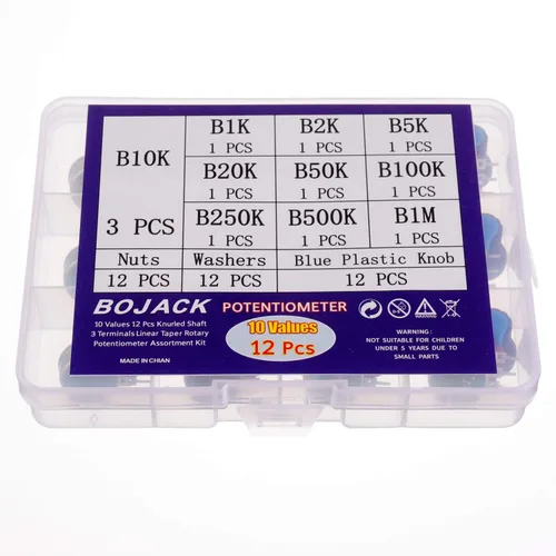 Vista 2 de BOJACK 10 valores 12 piezas B1K-B1M Ohm eje moleteado 3 terminales Potenciómetro rotatorio cónico lineal (WH148) Película de carbono de una sola