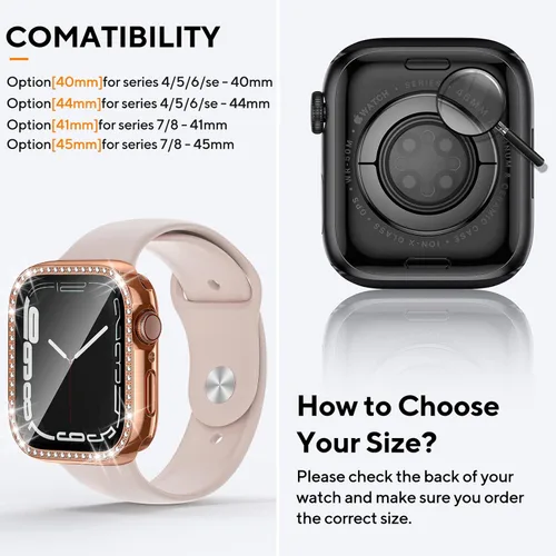 Vista 7 de Funda impermeable brillante 2 en 1 para Apple Watch Series SE 6, 5, 4, 1.732 in, 360, funda protectora de PC delantera y trasera con protector
