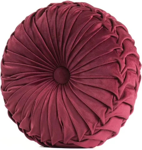 Vista 10 de MOJUN Cojín de terciopelo redondo, plisado, relleno, cojín decorativo para el hogar para sofá, silla, cama, automóvil, suelo (azul, 14 pulgadas)