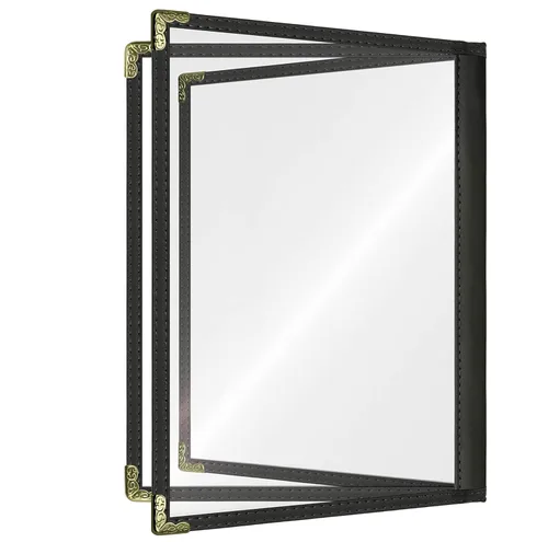 Vista 10 de Fundas para menú, paquete de 25 unidades, 5.5 x 8.5 pulgadas, soportes de menú de vinilo negro Fundas transparentes impermeables de 2 vistas