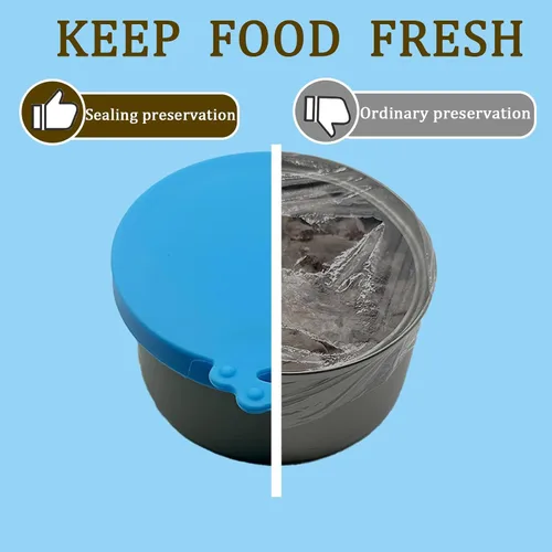 Vista 6 de Abrelatas para mascotas y 3 tapas para latas de comida para gatos, fundas universales de silicona sin BPA y cuchara multifunción para alimentos